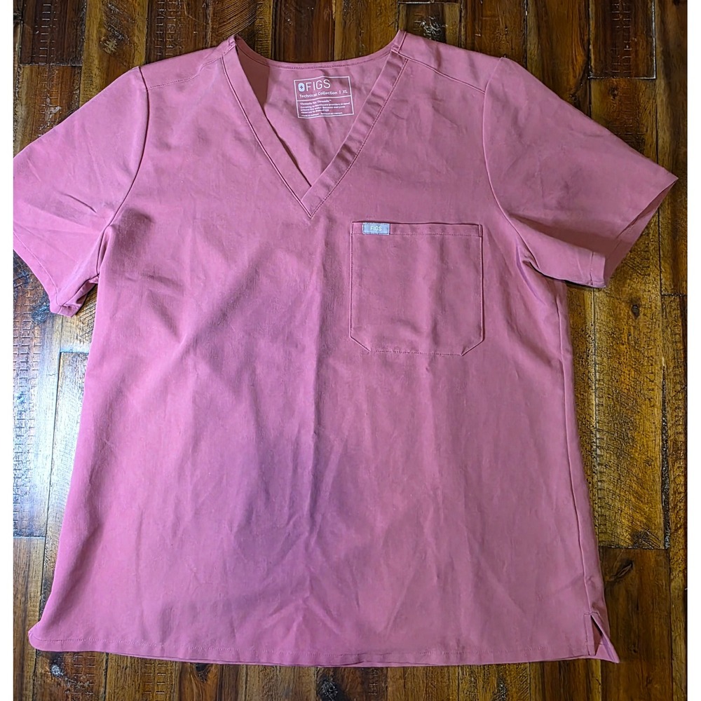 670 FIGS Technical Collection Mauve Pink VNeck Scrub Top Womens XL Single Pocket